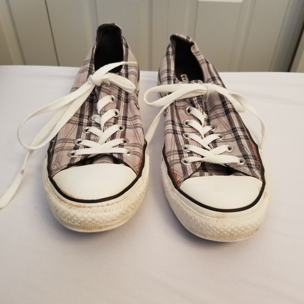 Converse Chuck Taylor All Star Low Top Plaid Pink Grey Sneakers Womens 10